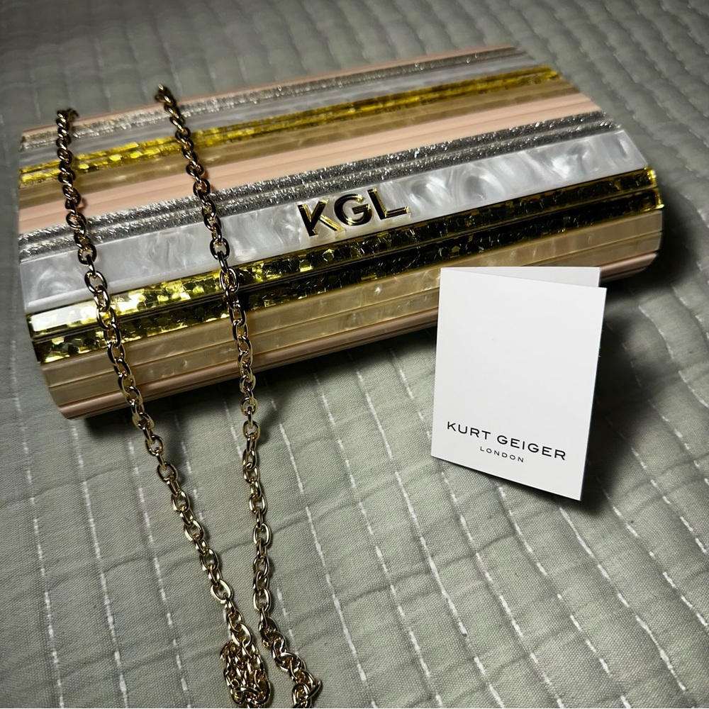 Kurt Geiger Gold and Silver Striped Clutch